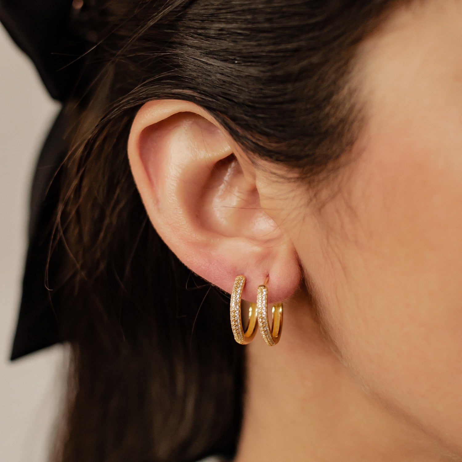 Boucles d’Oreilles Créoles Pierre Claire Double Sterling Argent